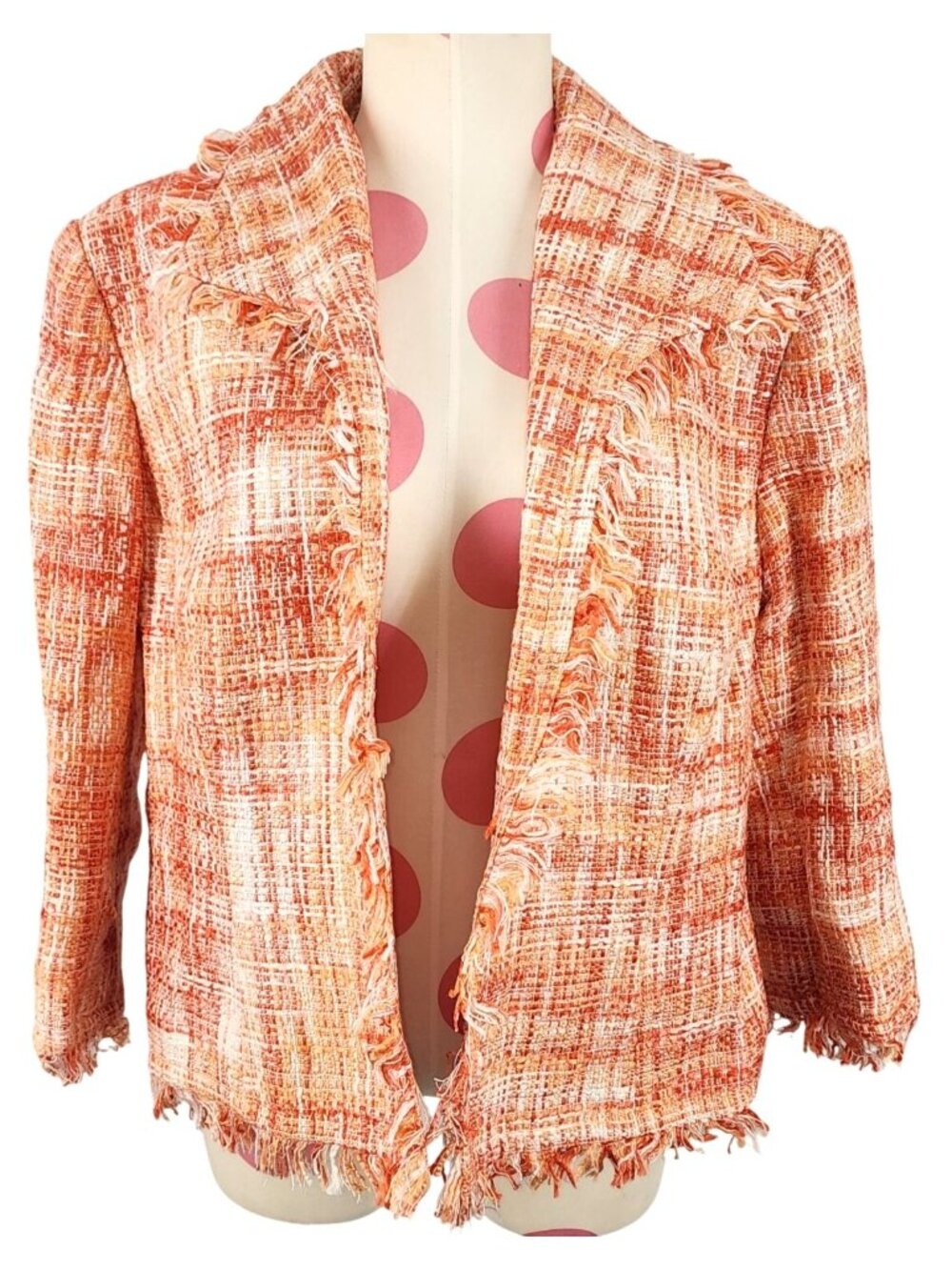 Women's Chadwick's Woven Tweed Boucle Blazer Jacket Peach Pink White 14 Salmon
